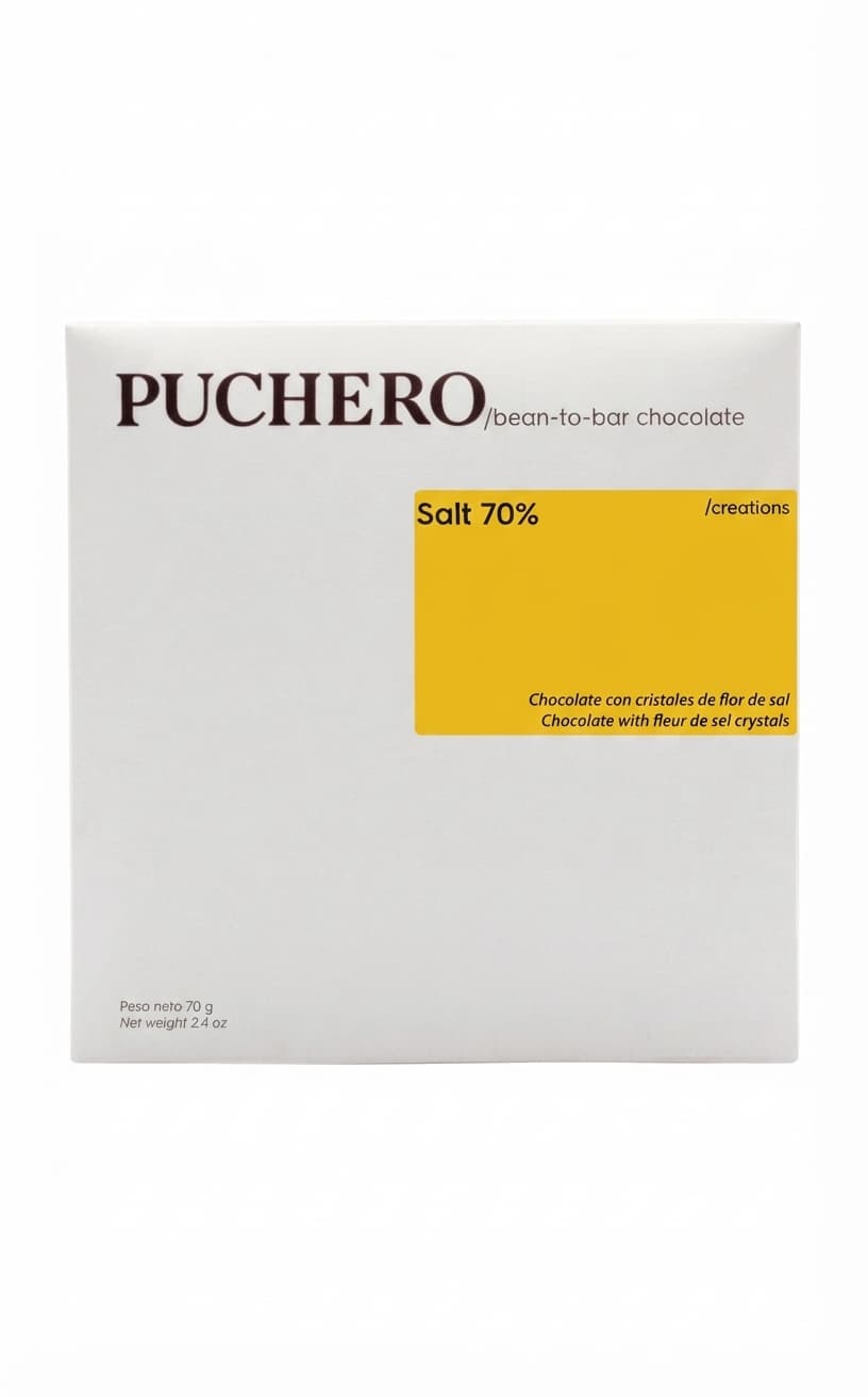 Salt 70% 70% dark bar packaging by Puchero