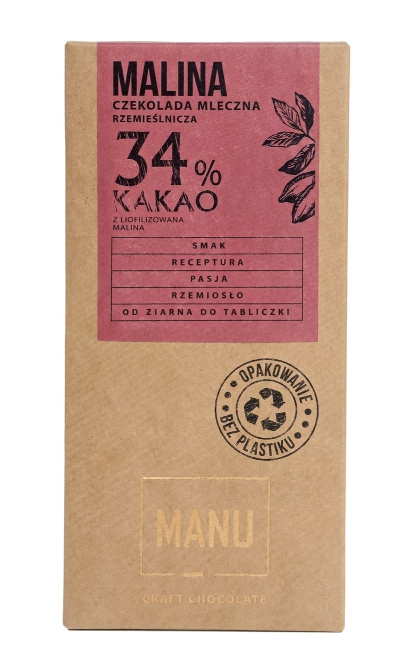 Malina 34% 34% milk bar packaging by Manufaktura Czekolady