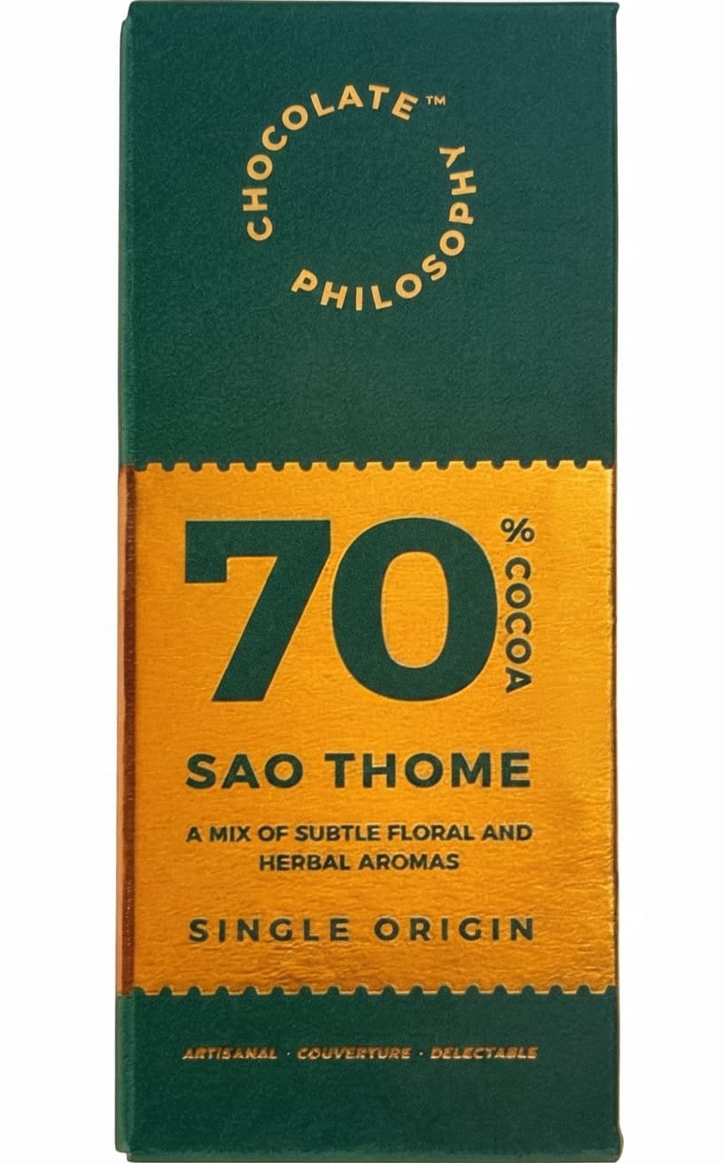Sao Thome 70% 70% dark bar packaging by Chocolate Philosophy