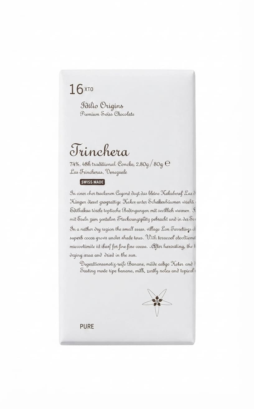 16xto Trinchera 74% 74% dark bar packaging by Idilio Origins