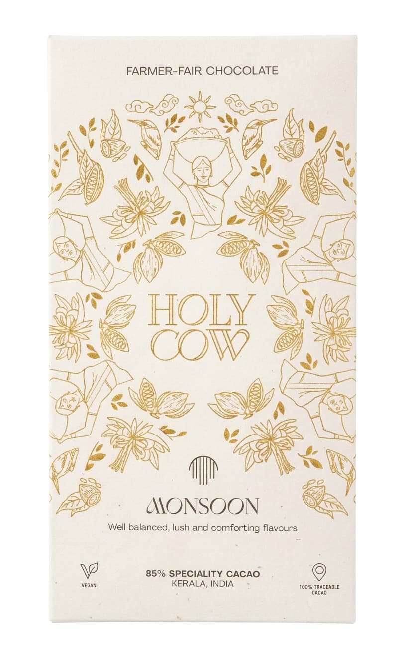 Monsoon 85% dark bar packaging by Holy Cow