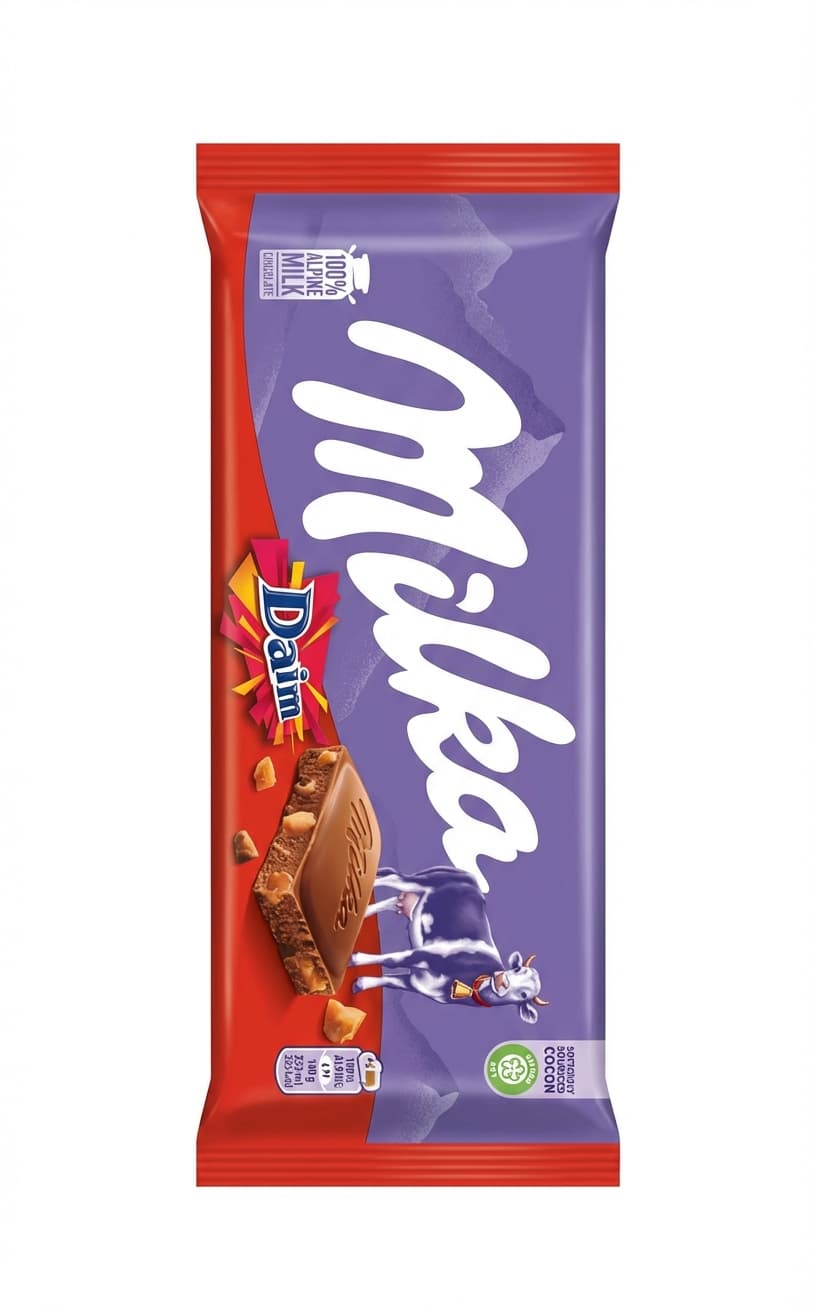 Daim 33% milk bar packaging by Milka