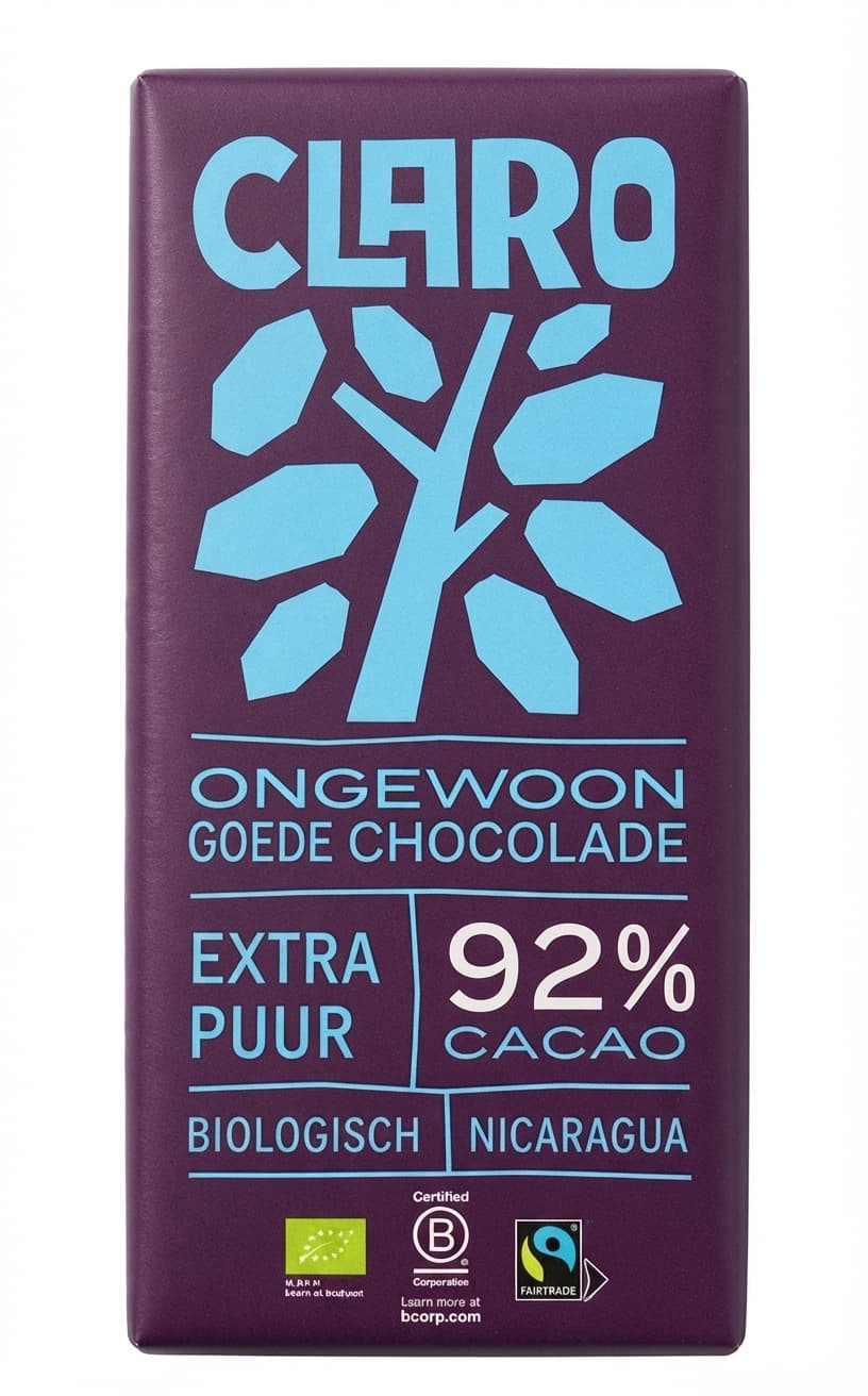 Extra Puur 92% 92% dark bar packaging by CLARO