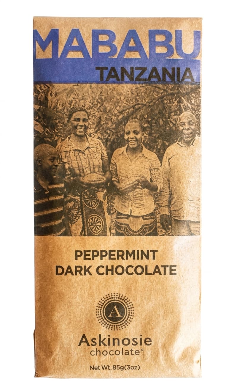 Mababu Peppermint 58% dark bar packaging by Askinosie
