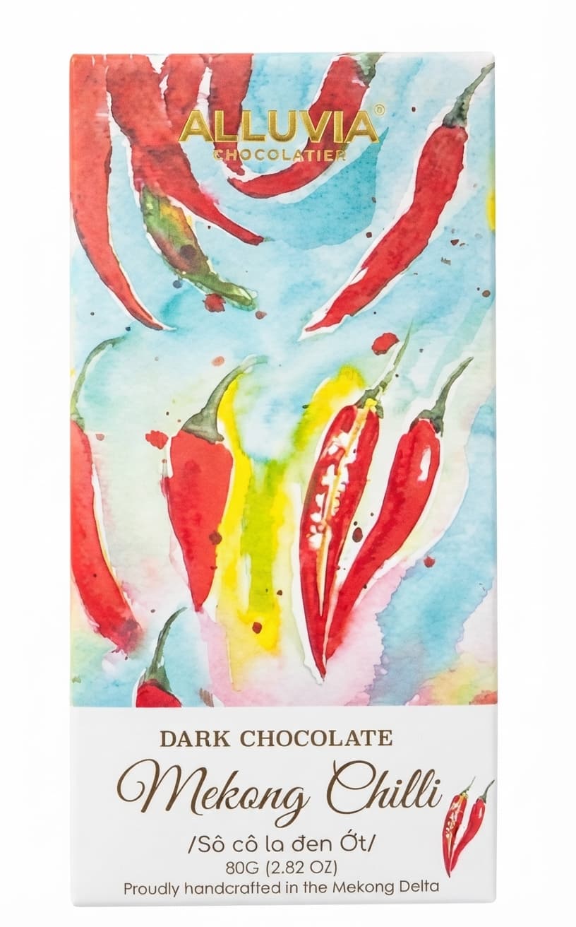 Mekong Chilli 64% dark bar packaging by Alluvia