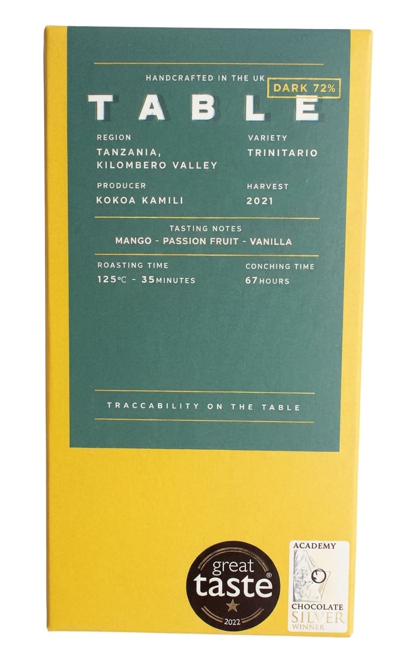 Tanzania 72% 72% dark bar packaging by Table