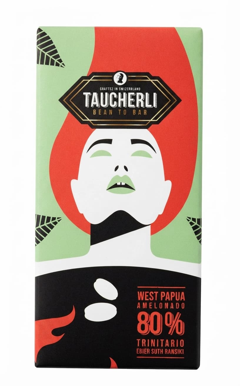 West Papua 80% 80% dark bar packaging by Taucherli