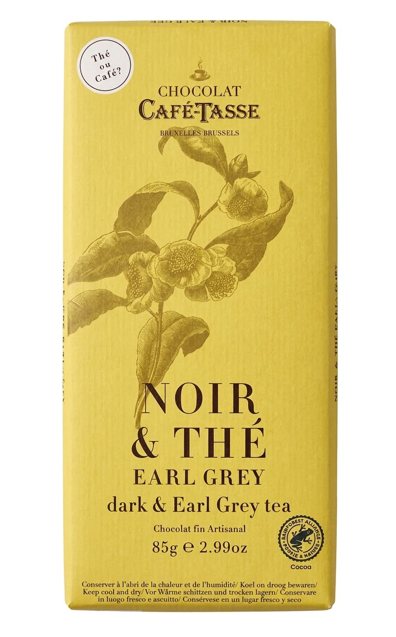 Noir & Thé Earl Grey 60% dark bar packaging by Café-Tasse