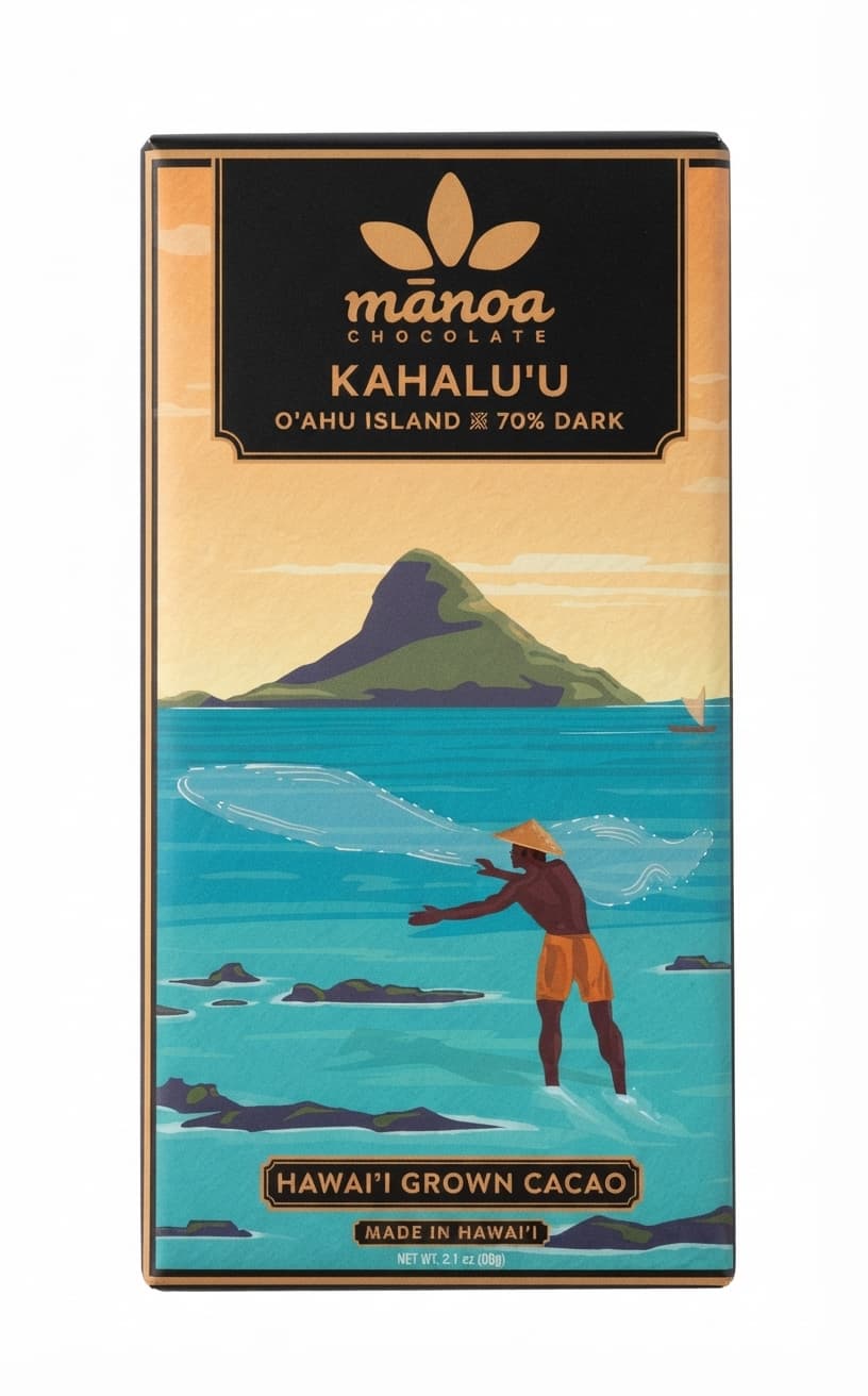 Kahaluʻu 70% 70% dark bar packaging by mānoa chocolate
