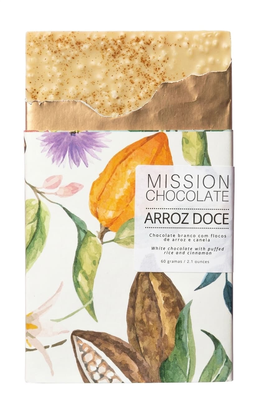 Arroz Doce null% white bar packaging by Mission Chocolate