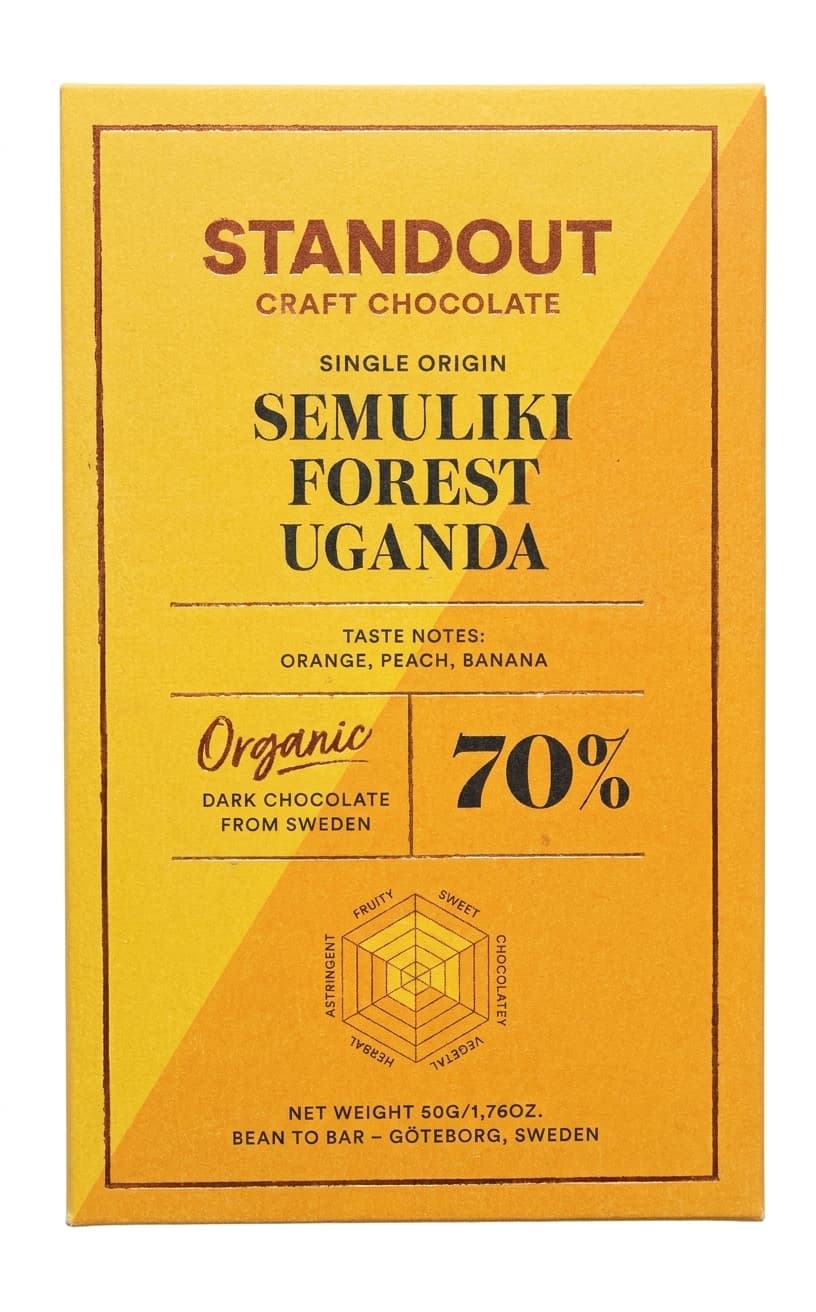 Semuliki Forest 70% 70% dark bar packaging by Standout Chocolate
