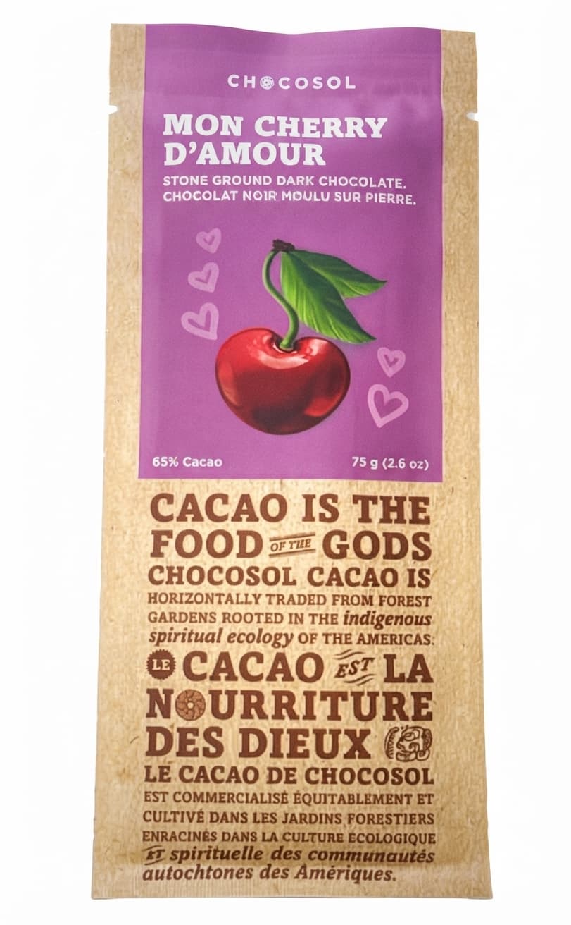 Mon Cherry D'Amour 65% 65% dark bar packaging by ChocoSol