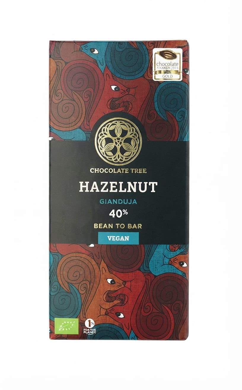 Hazelnut Gianduja 40% 40% milk bar packaging by CHOCOLATE TREE