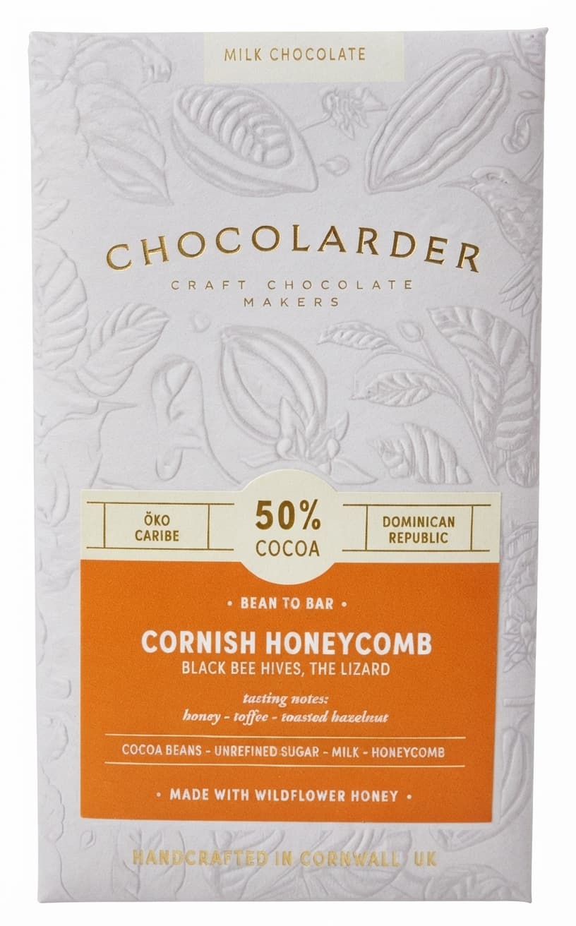 Cornish Honeycomb 50% 50% milk bar packaging by Chocolarder