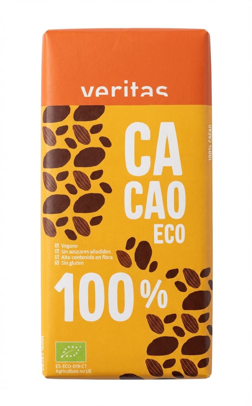 Cacao Eco 100% 100% dark bar packaging by Veritas