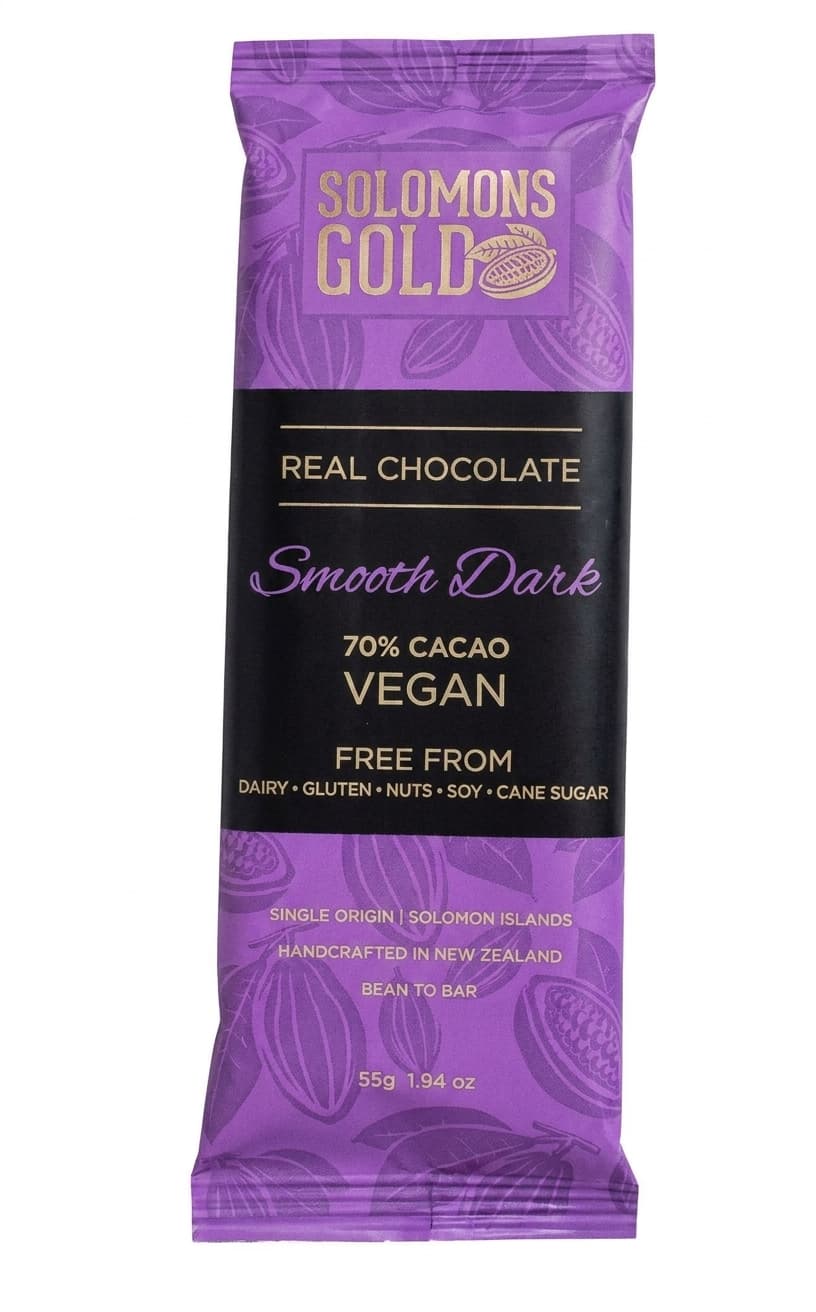 Smooth Dark 70% 70% dark bar packaging by Solomons Gold