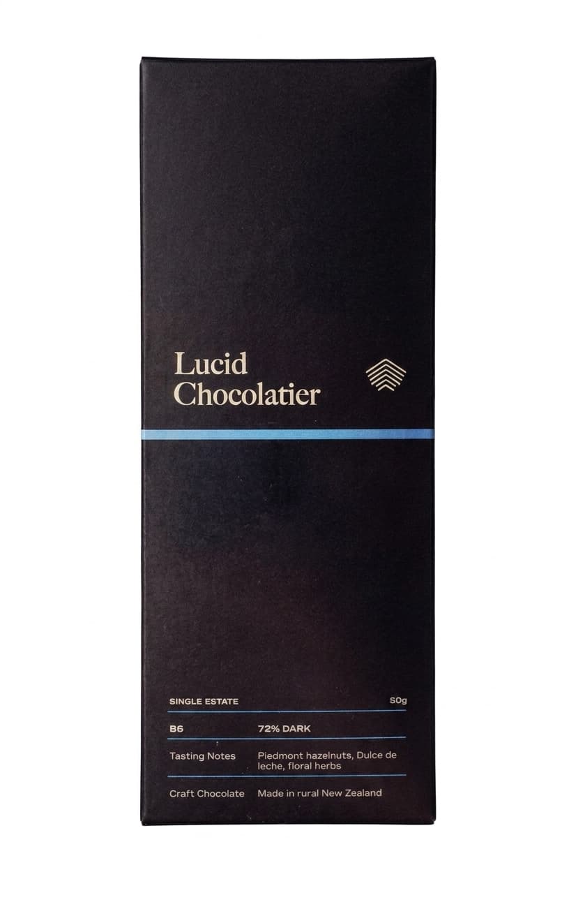 D6 72% Dark 72% dark bar packaging by Lucid Chocolatier