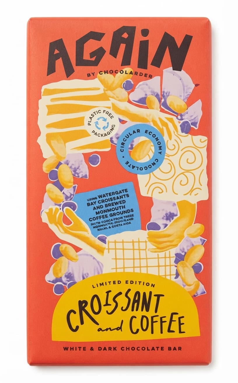 Croissant and Coffee null% dark bar packaging by Chocolarder