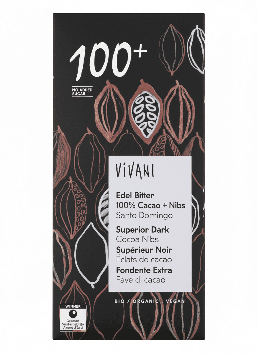 Superior Dark Cocoa Nibs 100% dark bar packaging by undefined