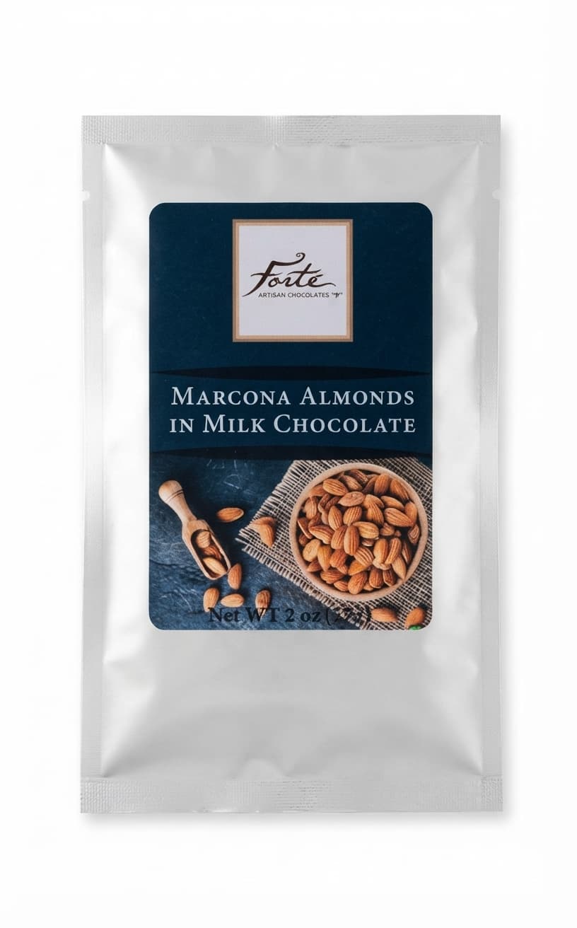 Marcona Almond & Orange null% milk bar packaging by Forté Chocolate