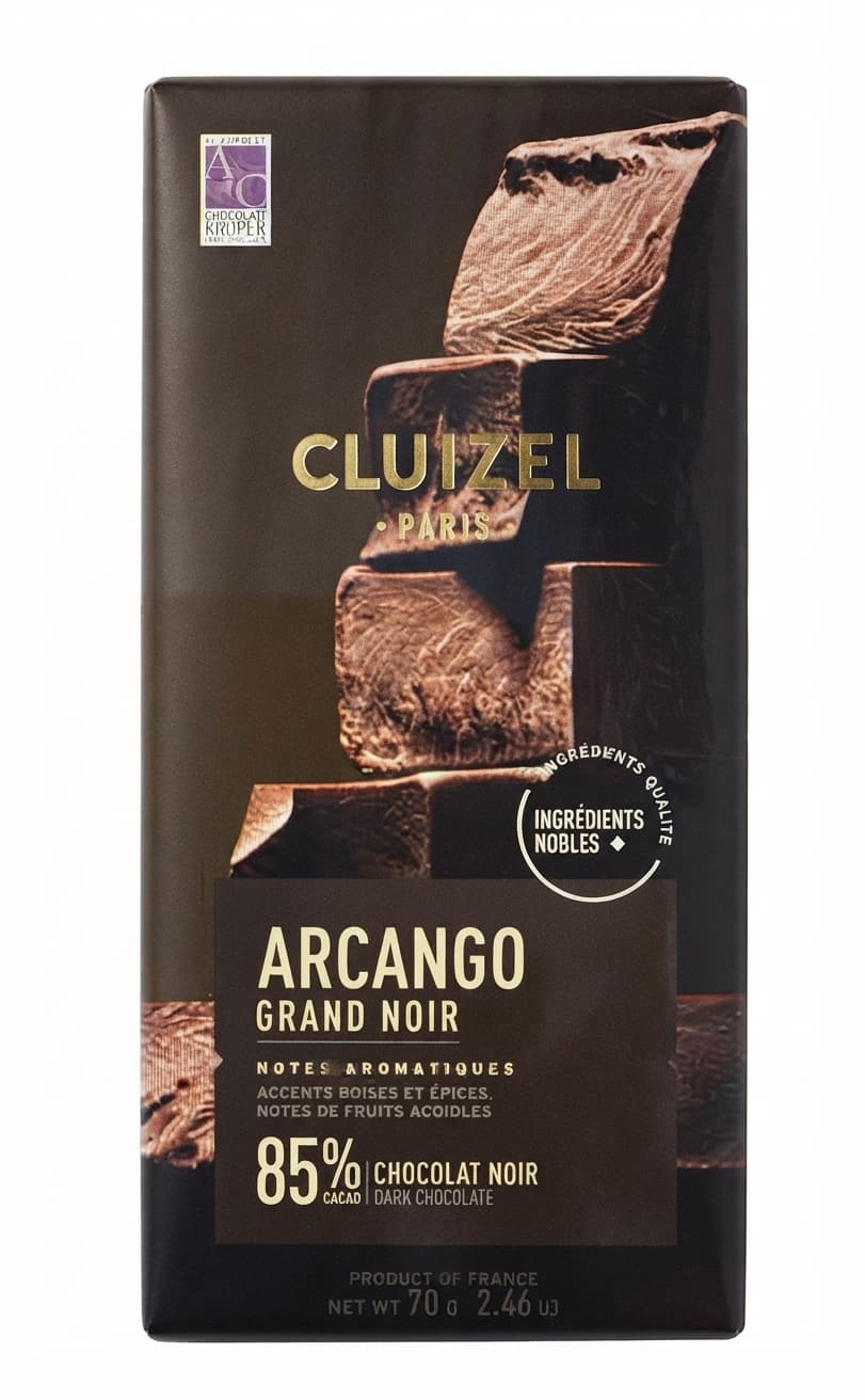 Arcango 85% 85% dark bar packaging by Cluizel