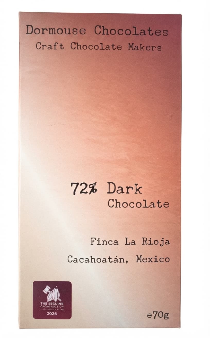 Finca La Rioja 72% 72% dark bar packaging by Dormouse Chocolates