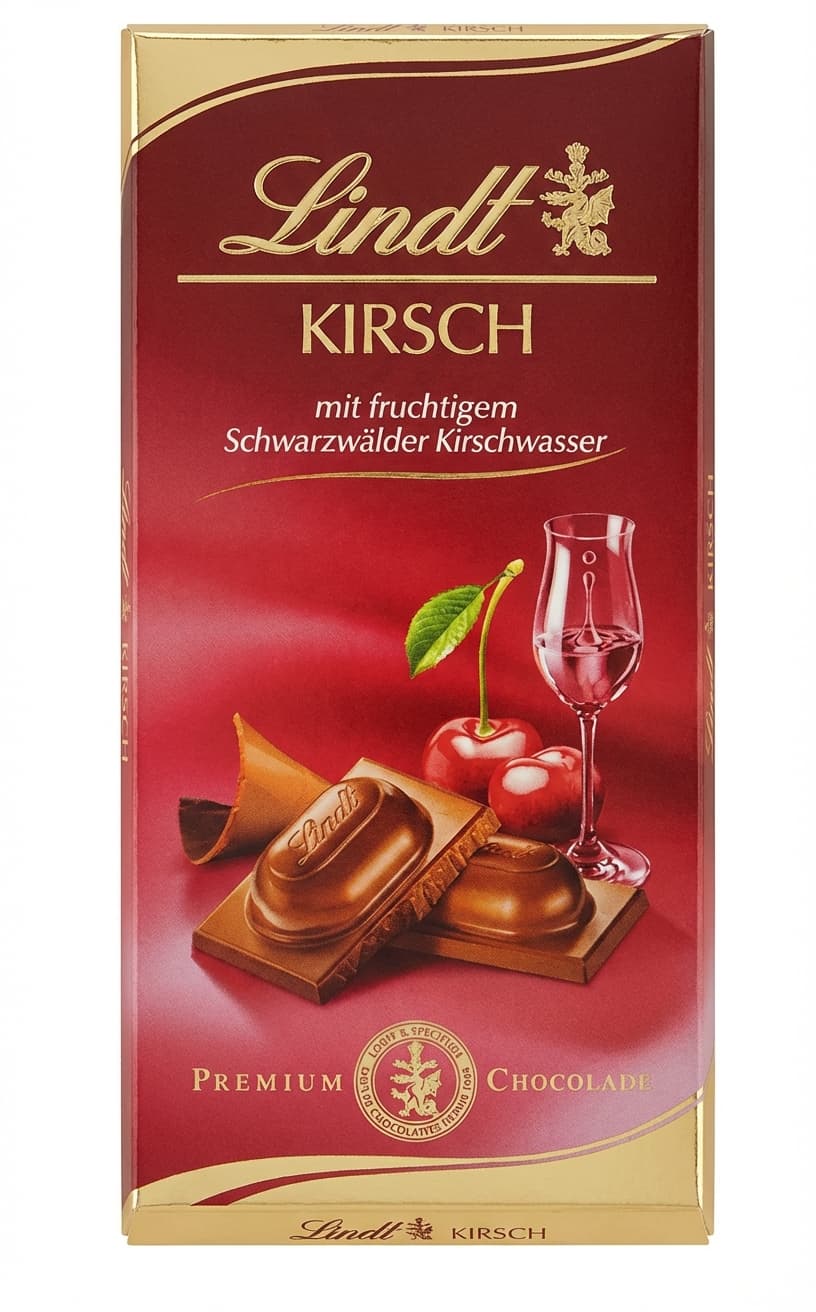 Kirsch 31% milk bar packaging by Lindt