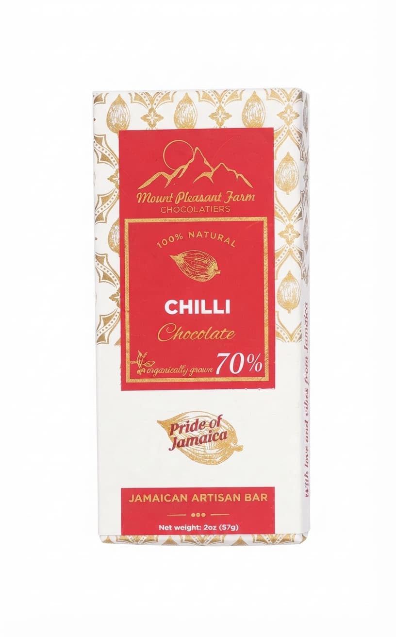 Chilli 70% 70% dark bar packaging by Mount Pleasant Farm Chocolatiers