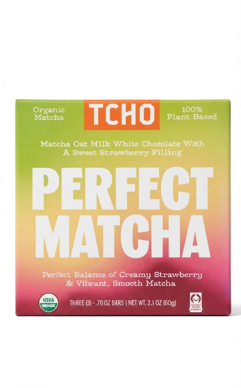 Perfect Matcha white bar packaging by TCHO
