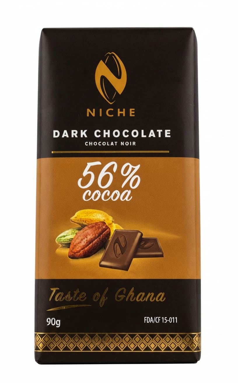 Dark Chocolate 56% 56% dark bar packaging by Niche