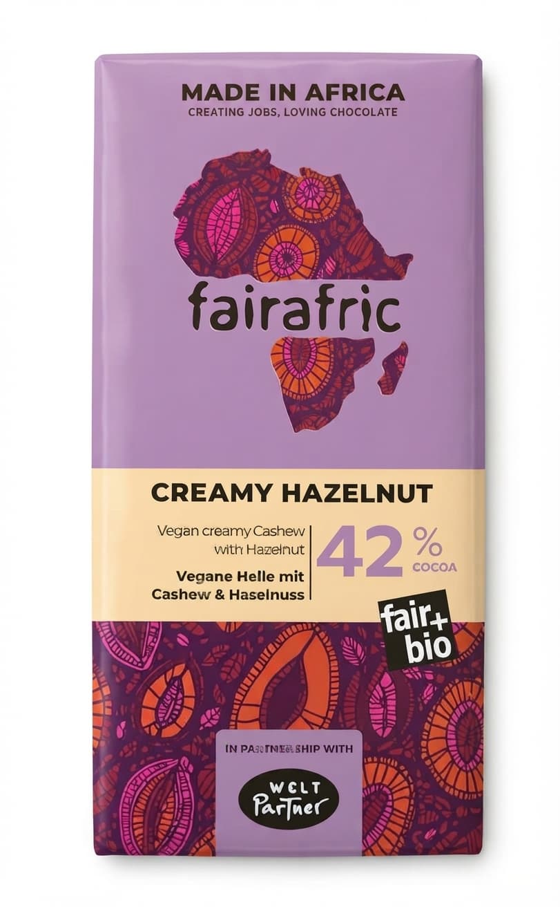 Creamy Hazelnut 42% 42% milk bar packaging by fairafric