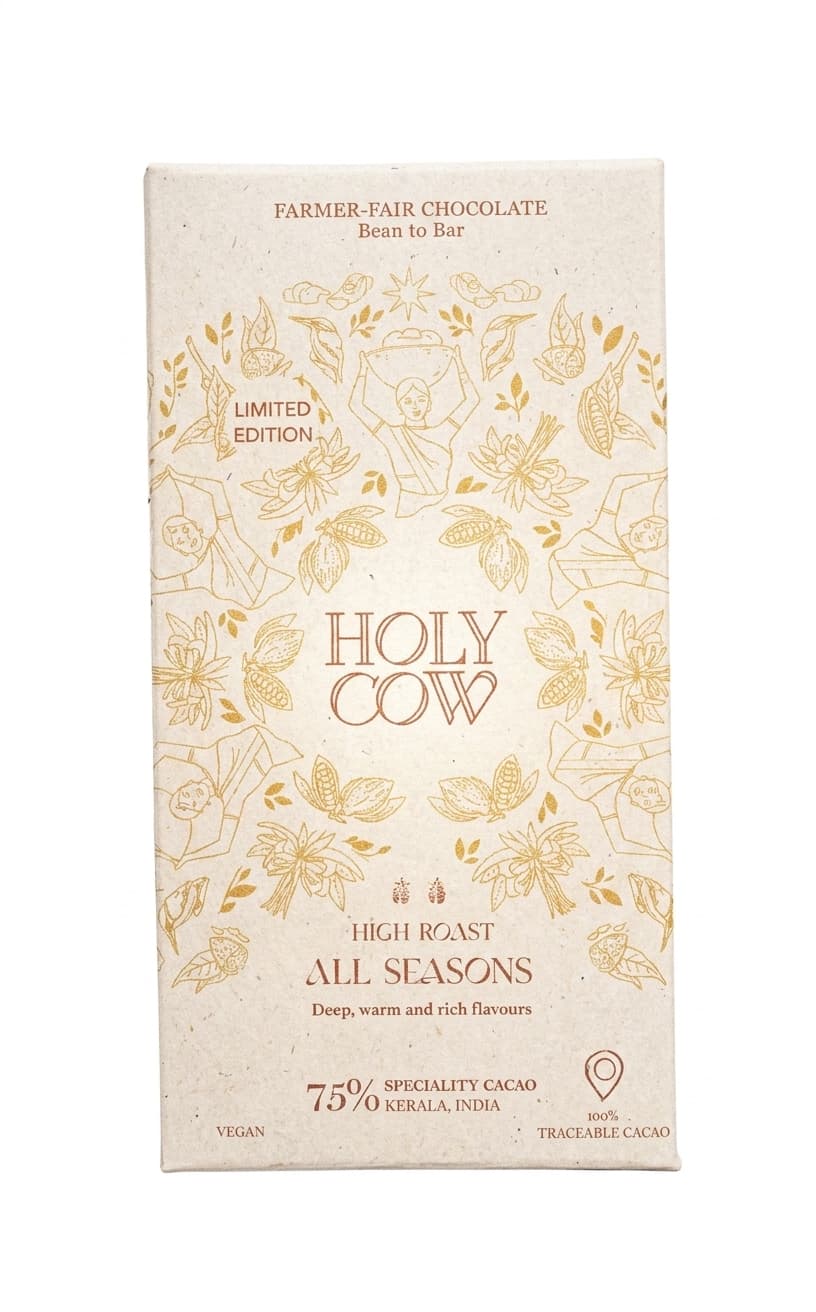 High Roast All Seasons 75% dark bar packaging by Holy Cow