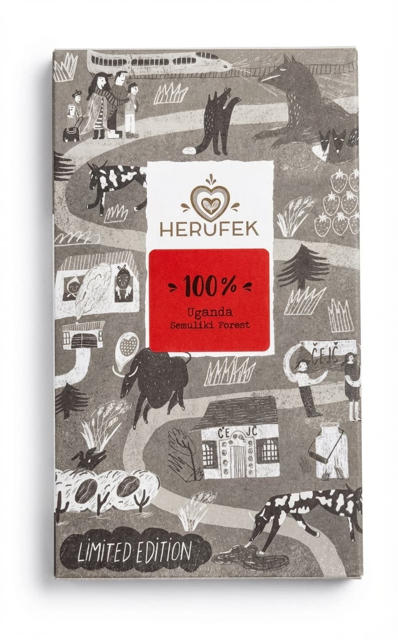 100% Uganda Semuliki Forest 100% dark bar packaging by Herufek