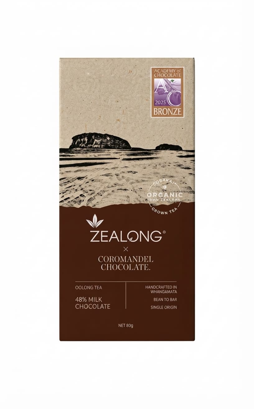 Oolong Tea Milk 48% 48% milk bar packaging by Coromandel Chocolate