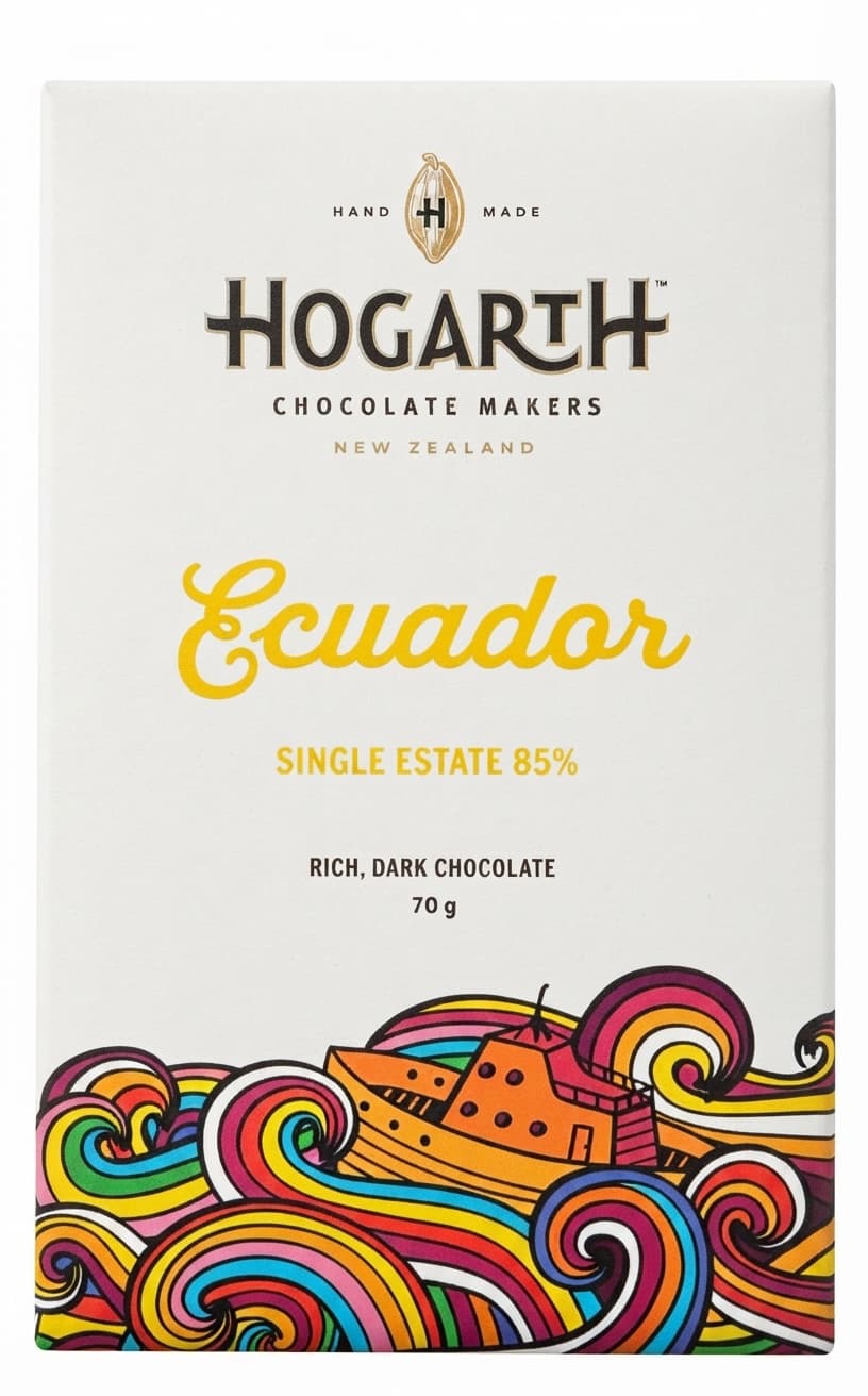 Ecuador 85% 85% dark bar packaging by Hogarth