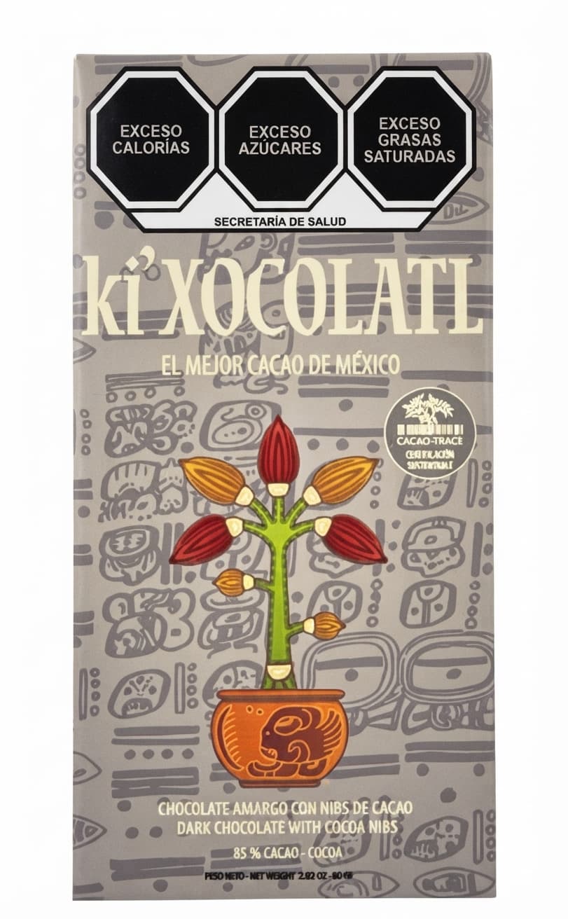 Nibs 85% 85% dark bar packaging by Ki'Xocolatl