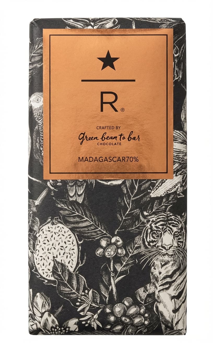 Starbucks Reserve Madagascar 70% 70% dark bar packaging by Green Bean to Bar Chocolate