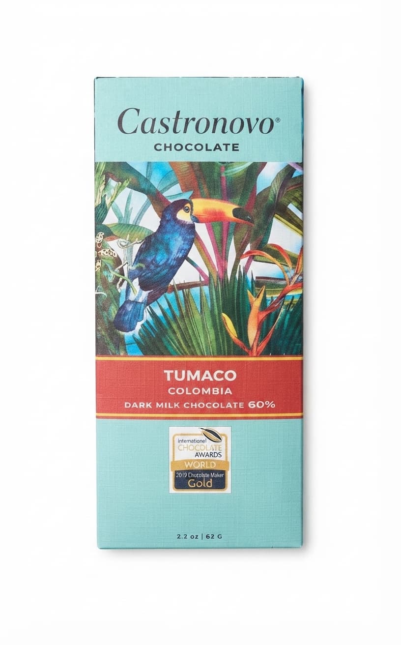 Tumaco Dark Milk 60% 60% milk bar packaging by Castronovo