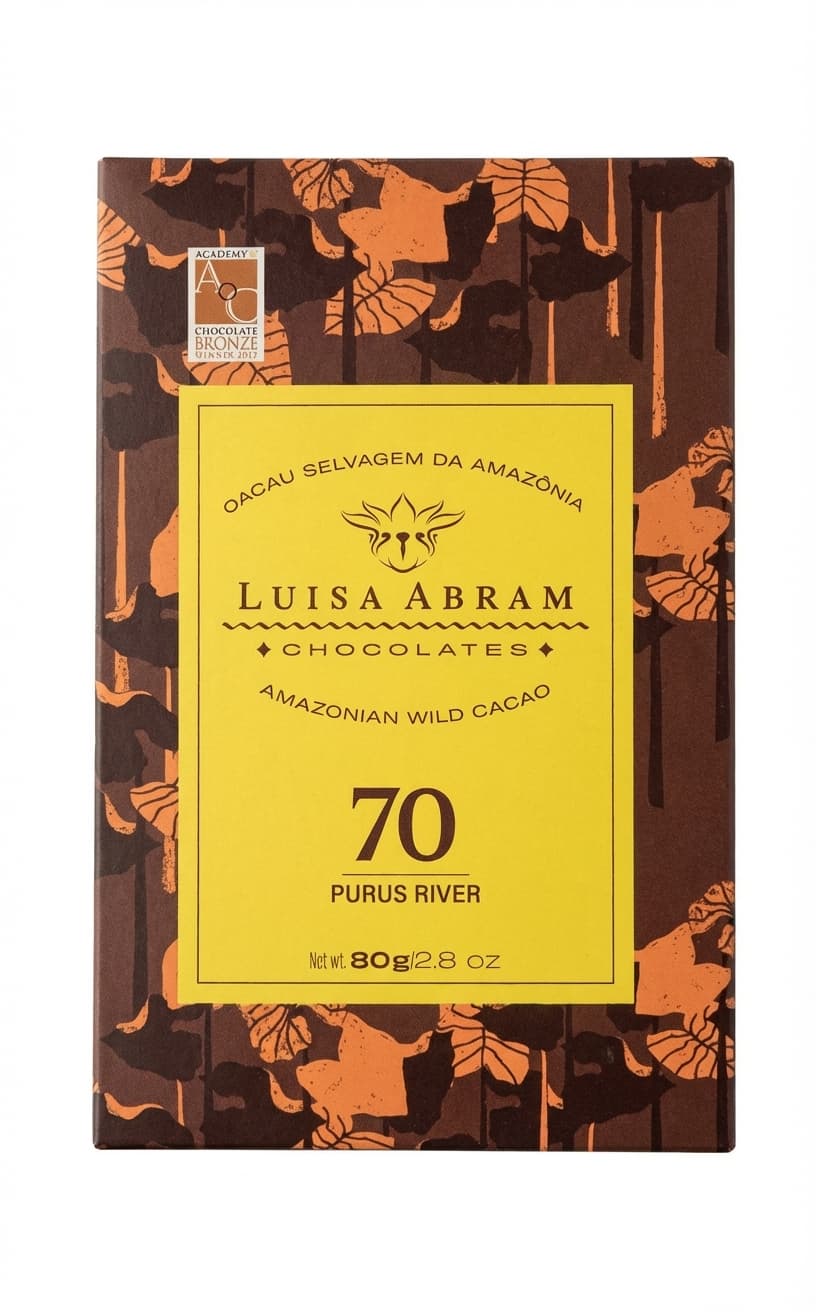 Purus River 70% 70% dark bar packaging by Luisa Abram