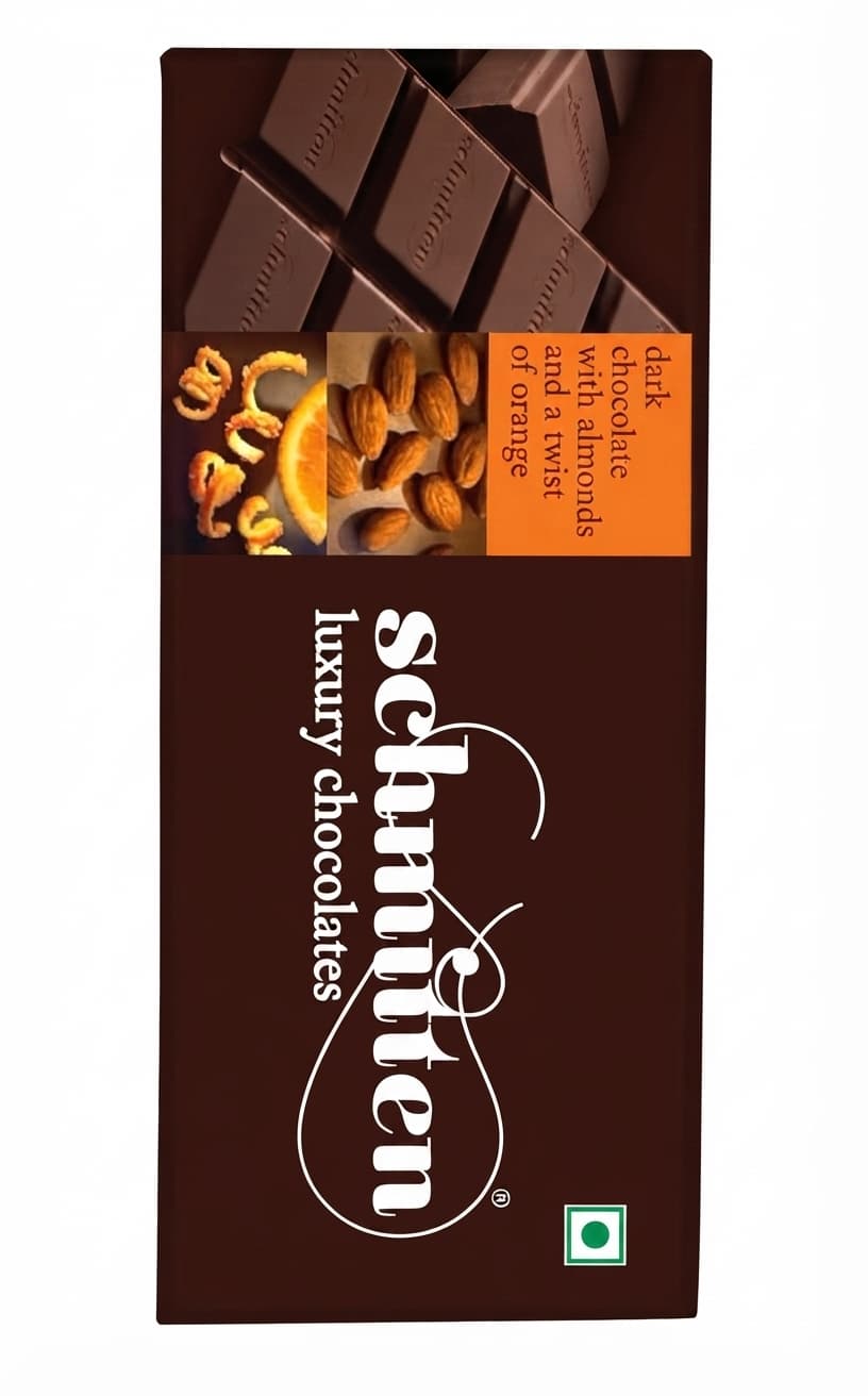 Almonds and Orange 44% dark bar packaging by Schmitten