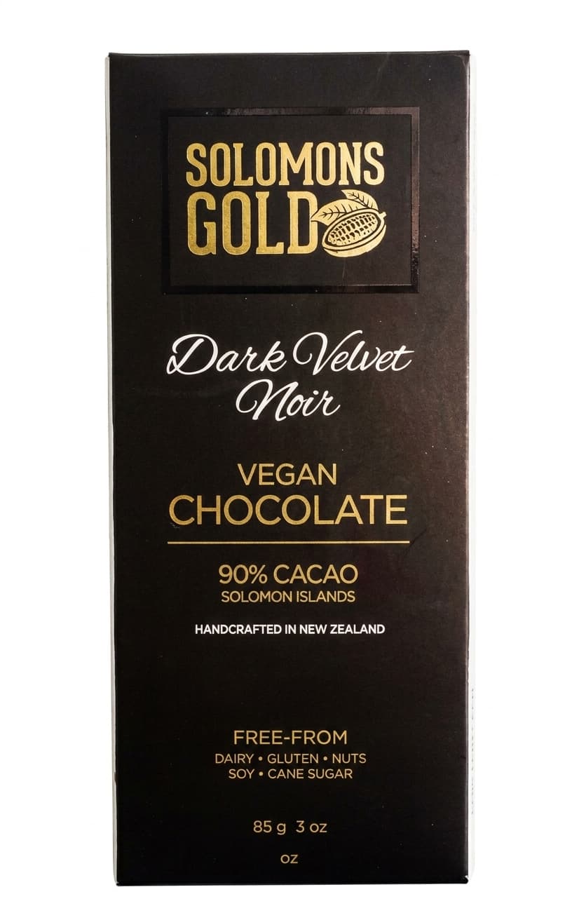 Dark Velvet Noir 90% 90% dark bar packaging by Solomons Gold