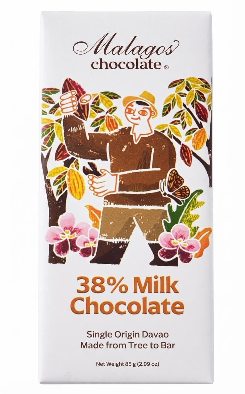 Milk 38% 38% milk bar packaging by Malagos