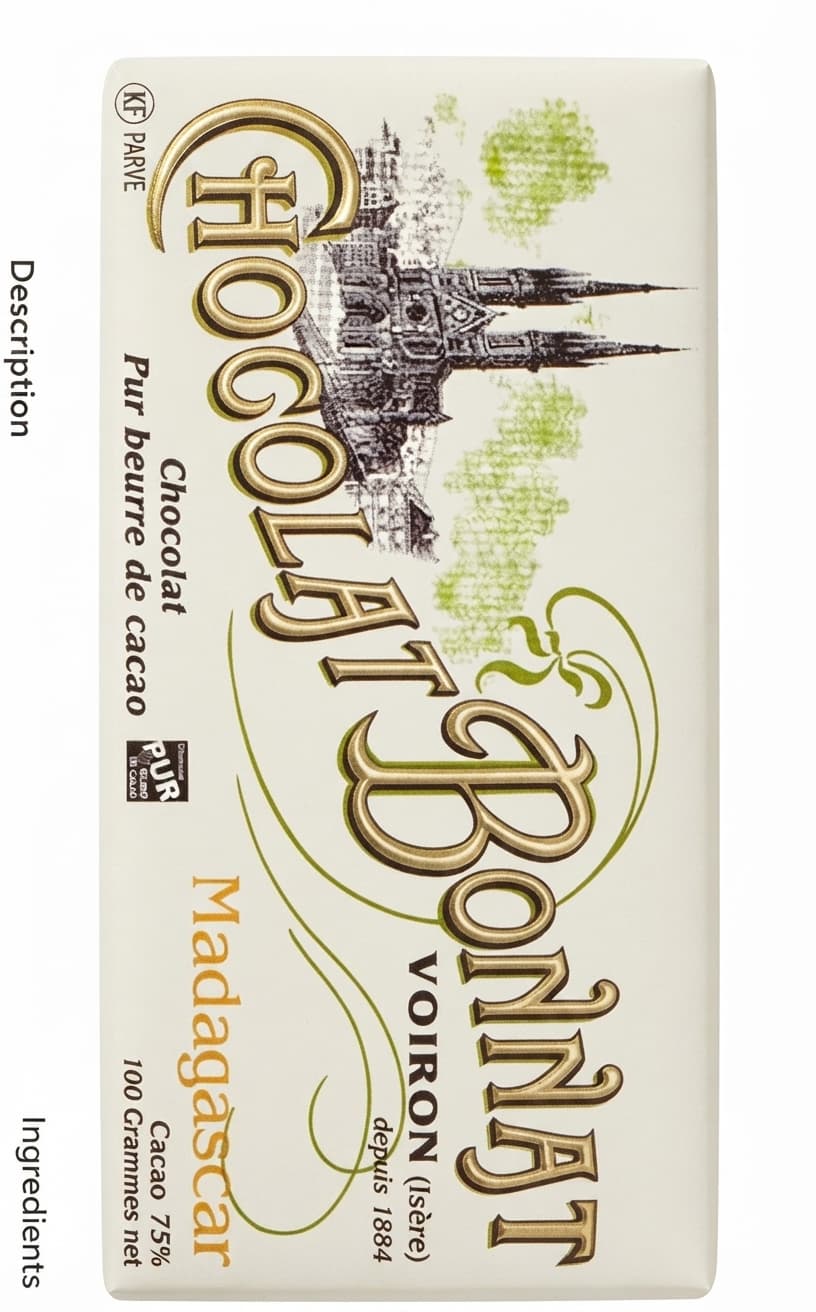 Madagascar 75% 75% dark bar packaging by Bonnat