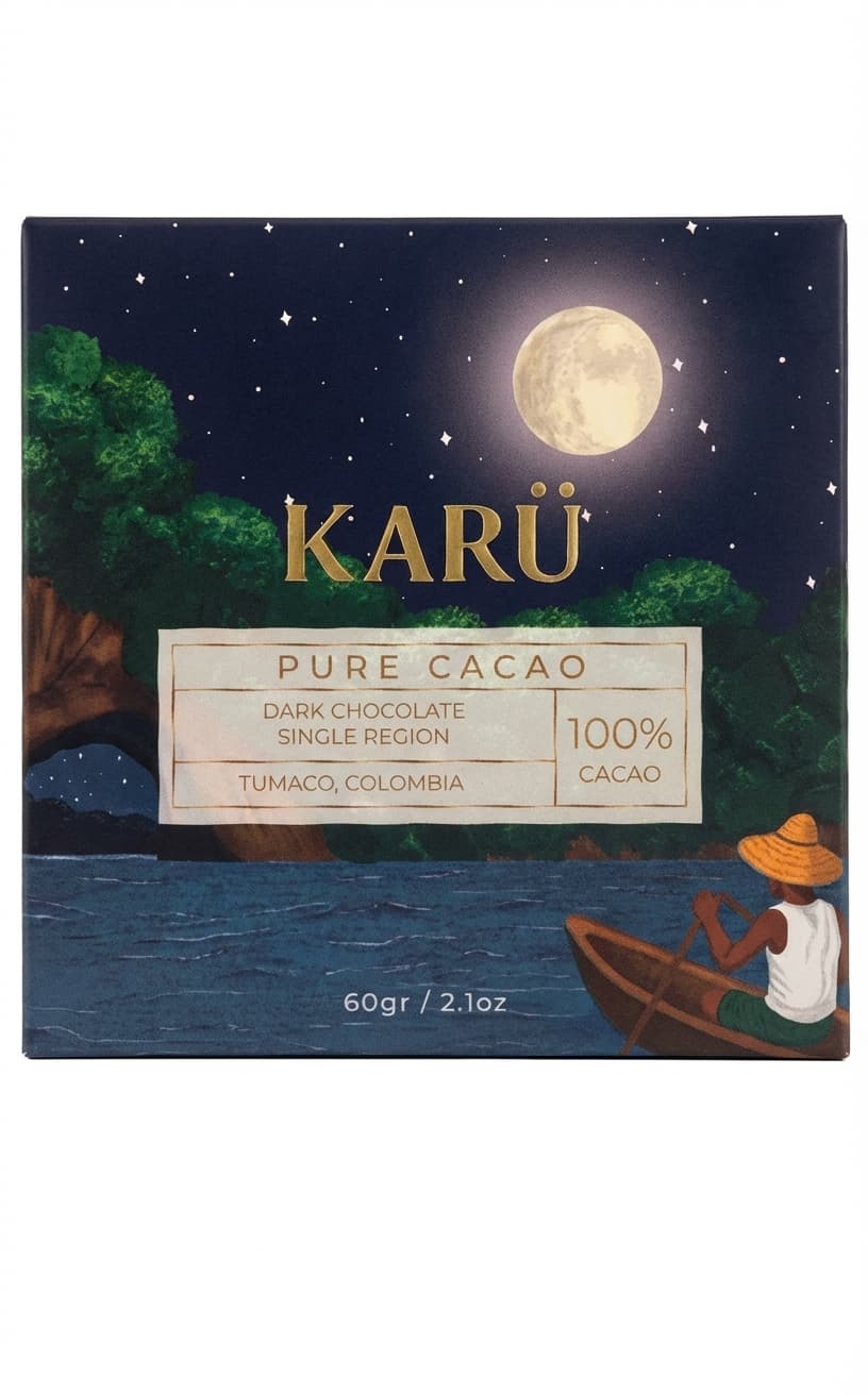 Pure Cacao 100% 100% dark bar packaging by KARÜ