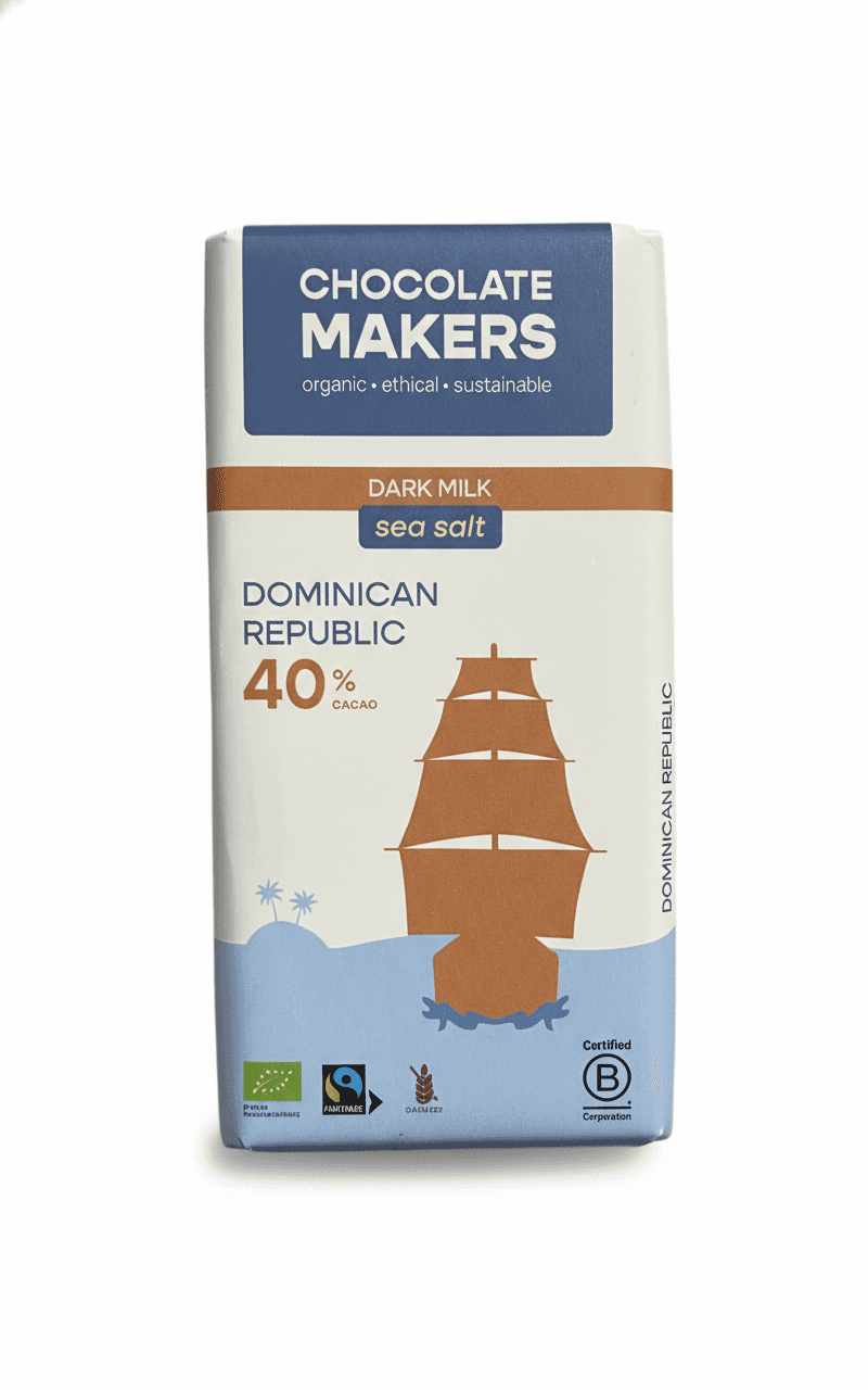Sierra Leone Dark Milk 40% Sea Salt 40% milk bar packaging by Chocolate Makers