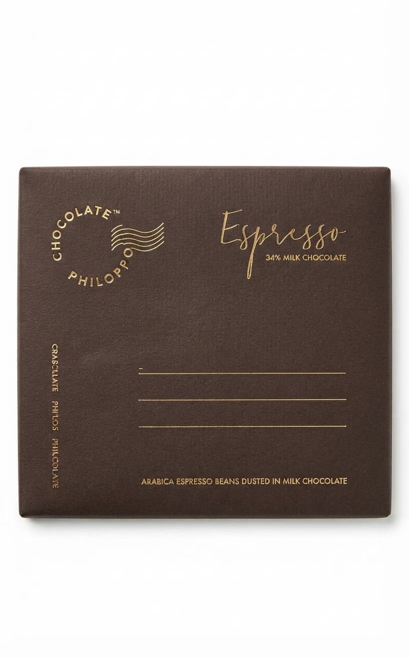 Espresso 34% 34% milk bar packaging by Chocolate Philosophy