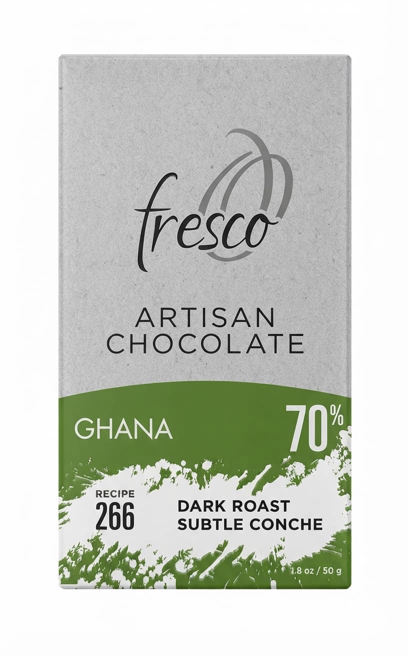 Ghana 70% Dark Roast 70% dark bar packaging by Fresco