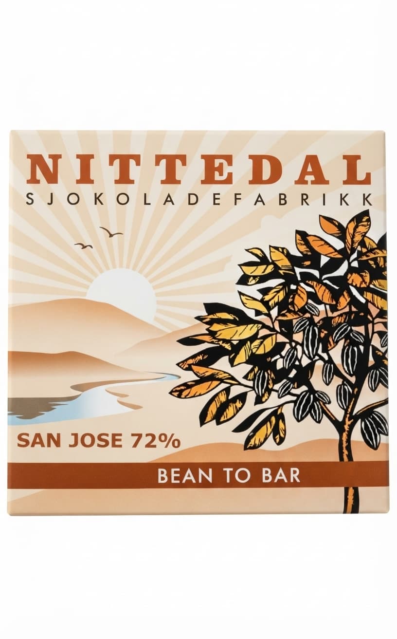 San Jose 72% 72% dark bar packaging by Nittedal Sjøkoladefabrikk