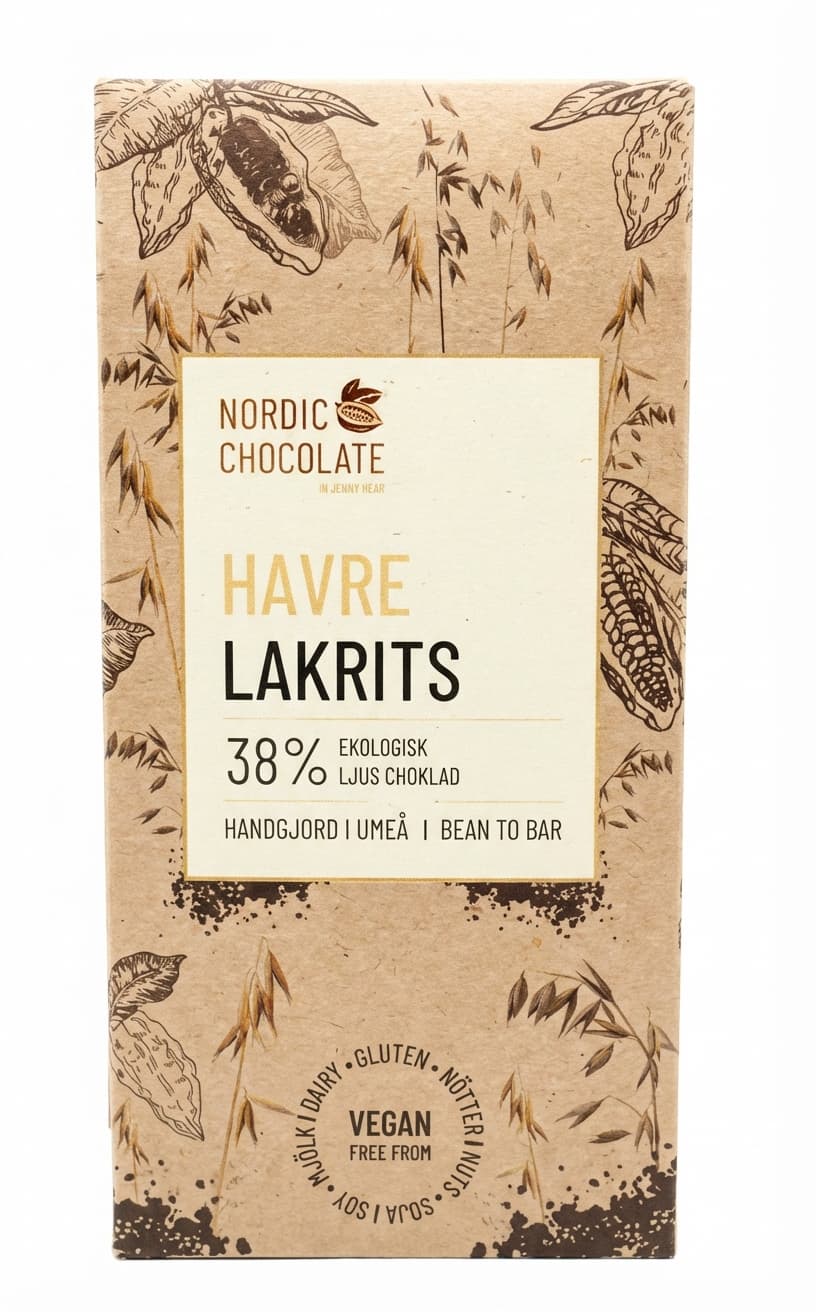 Havre Lakrits 38% 38% milk bar packaging by Nordic Chocolate
