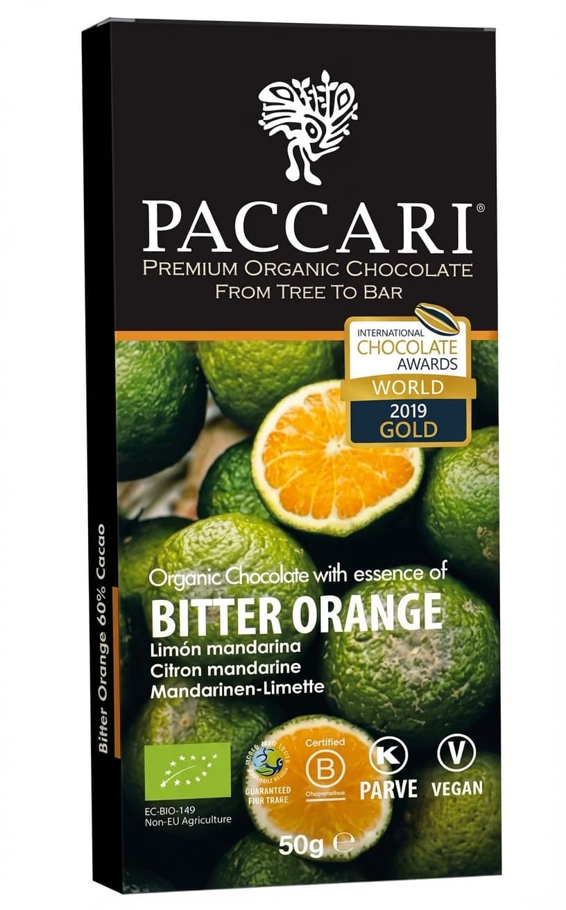 Bitter Orange 60% 60% dark bar packaging by Paccari